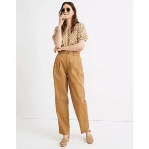 Madewell Pleated Taper Wide-Leg Pant Camel Tan Cotton Women Size 6